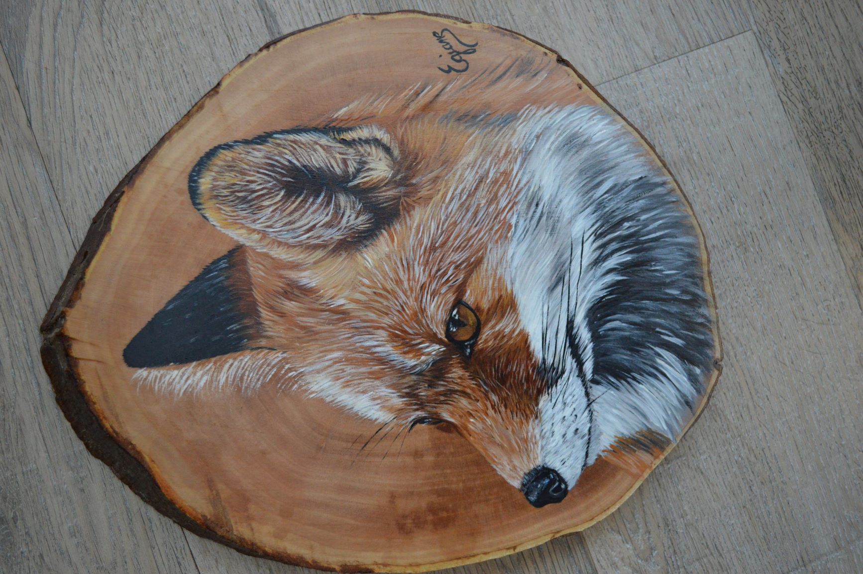 renard, peinture acrylique sur bois