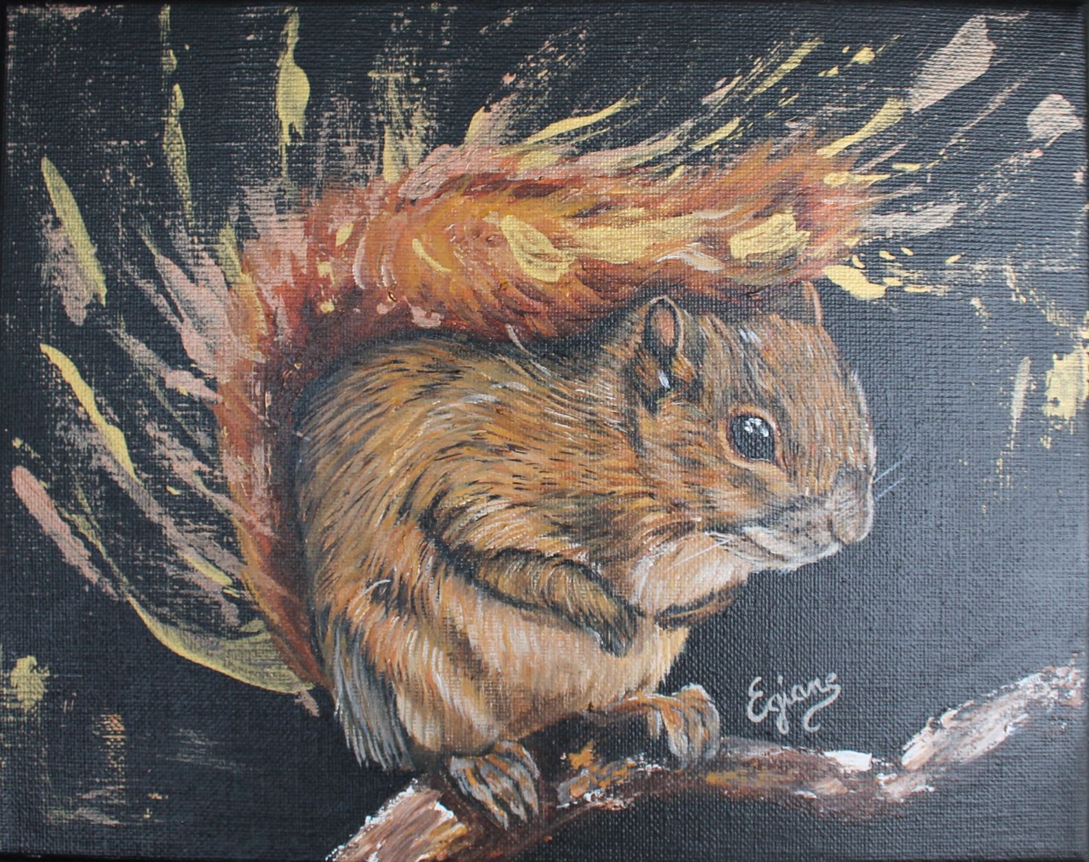 ecureuil , peinture acrylique sur toile